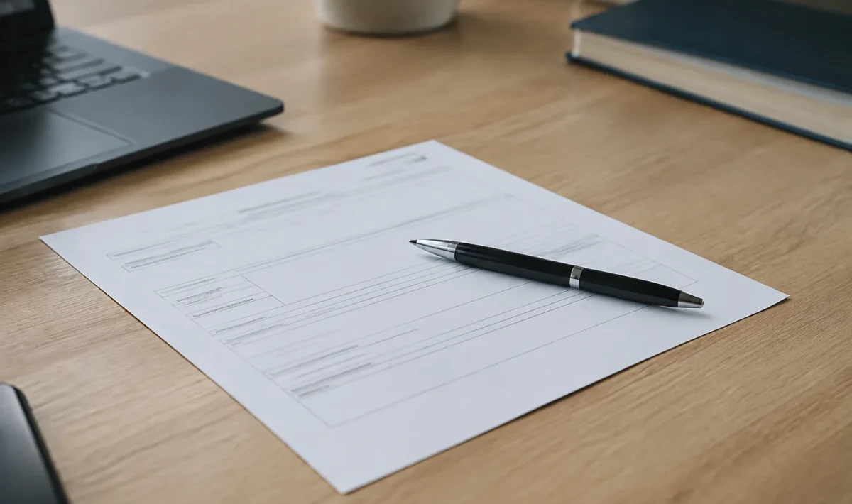 Document administratif imprime pose sur bureau avec stylo