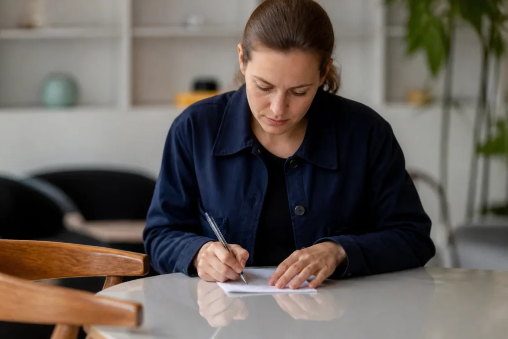 Salarie remplissant un formulaire avec un stylo