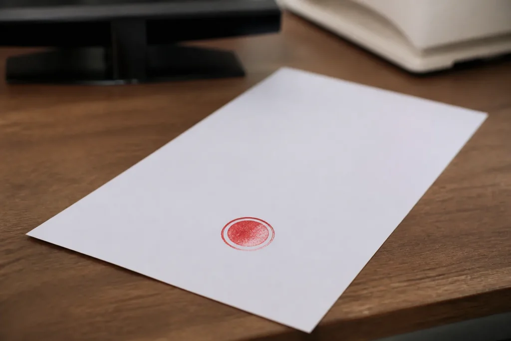 Tampon rouge sur une feuille officielle blanche